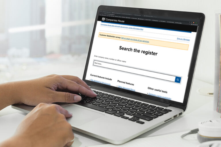Companies House online register displayed on a laptop