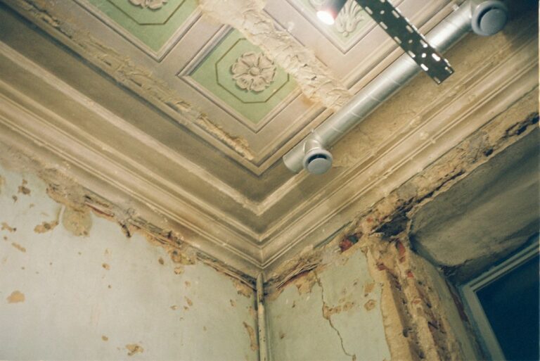 Damp and mould visible on the ceiling of a home