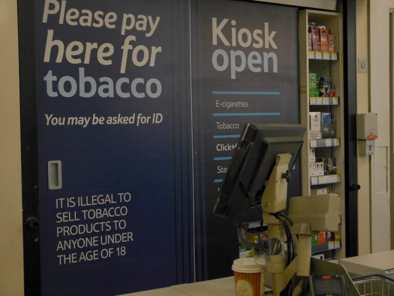 Tobacco kiosk counter in a Tesco Express store in London