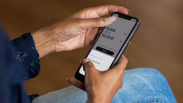 Person holding a smartphone while reviewing an online payment