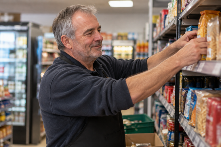 man stacking shelves